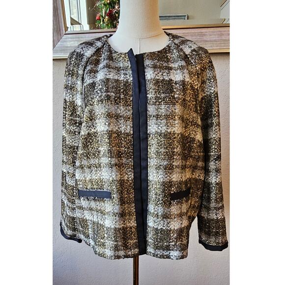 Lands' End Boucle Tweed‎ Wool Blend Plaid Blazer Jacket Women Size 16 Multicolor - Picture 1 of 8